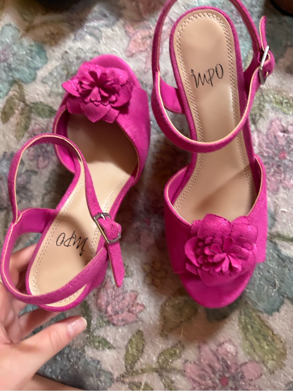 fuchsia floral suede slingback sandals